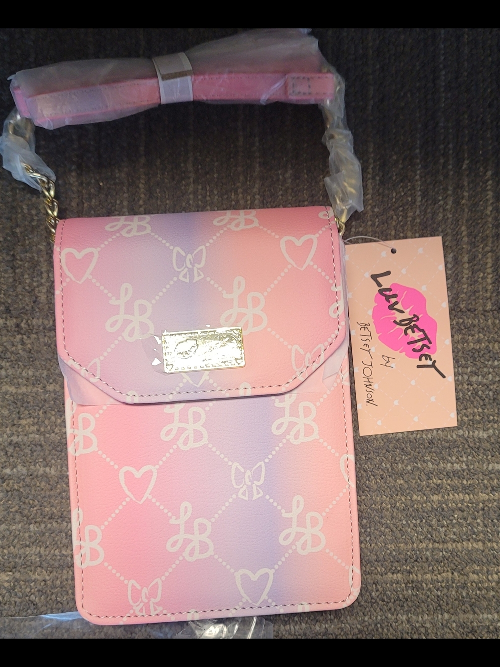 Betsey Johnson Pink and Lavender Ombre Crossbody Phone Bag